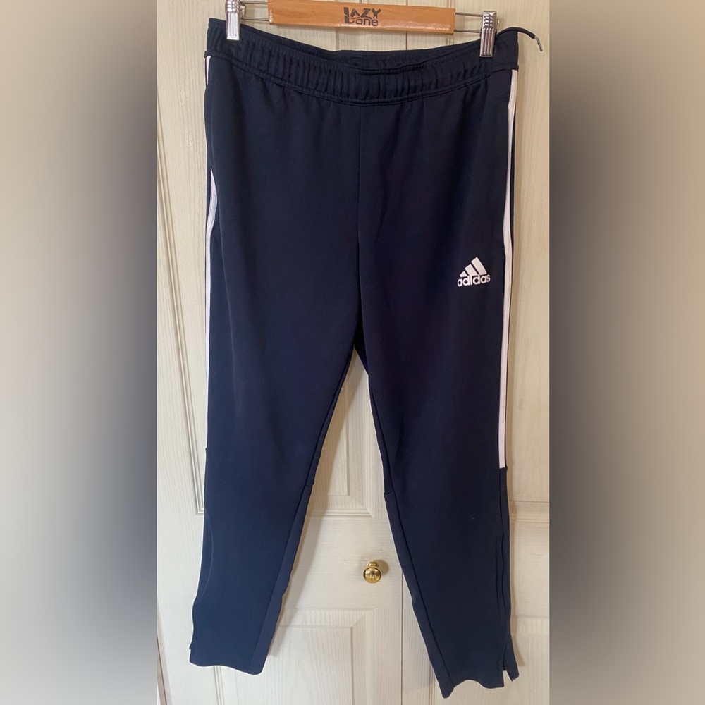 Adidas Men Primegreen Essentials Dark Blue Warm-Up Open Hem 3-Stripes Pants